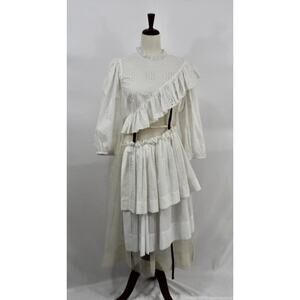 Women's Sz 4 6 Ivory Eyelet Platelet Dress Midi Layered
